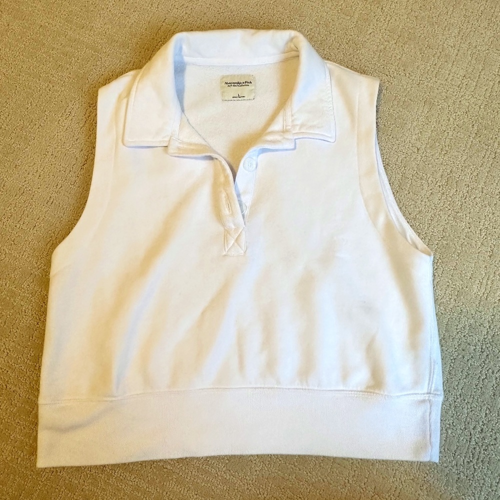 Abercrombie & Fitch White Collared Fleece Tank Top